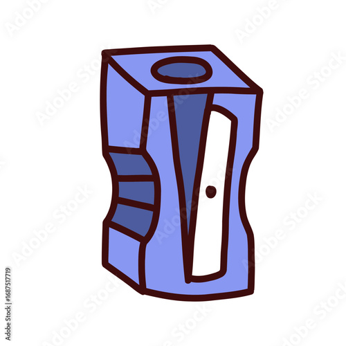 Simple doodle style icon of a pencil sharpener in hand drawn design. Perfect for school projects, stationery concepts, education materials, children’s illustrations, posters, stickers, packaging, blog