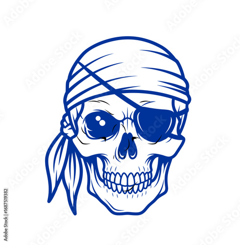 Fierce pirate skull with bandana and eye patch