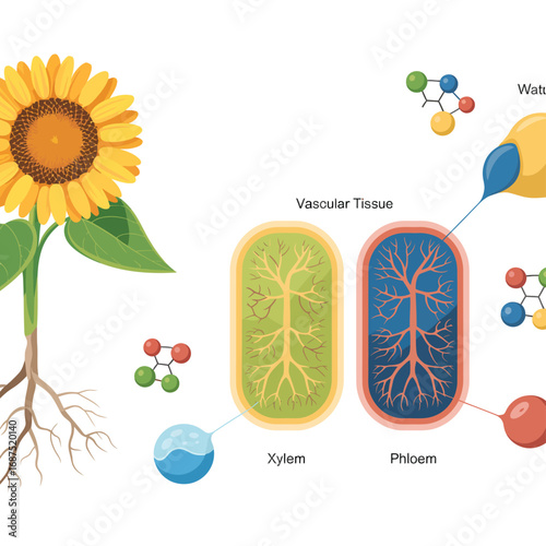 Diagram illustrating the process of photosynthesis in a sunflower plant