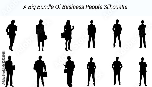 Diverse Group of Business Professionals in Various Poses Represented as a Silhouette Illustration This image