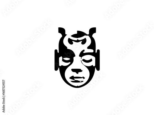 Mysterious stylized face with abstract animalistic features, striking graphic design element for modern projects