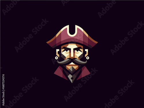 Captain with stern gaze, iconic pirate portrait, adventurous spirit, bold design