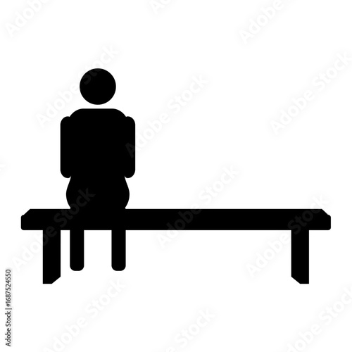 Silhouette of a man sitting on a park bench. Viewed from behind. Alone icon, lonely, sad man, waiting, resting sign. Clipart symbol for app and web. Vector illustration