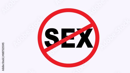 Word sex in red prohibition sign. Suitable for concept of forbidden topics, censorship, adult content restrictions, taboo subjects in design projects.
