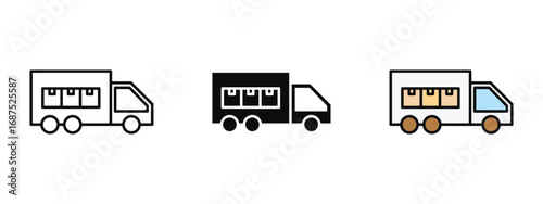Delivery icon in fill colored outline style on a clean white background, representing shipping, logistics