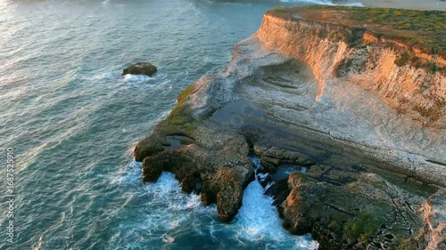Aerial view of the California coast near San Francisco at sunset.