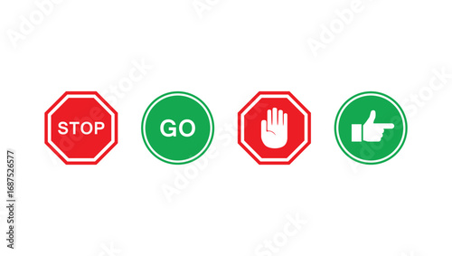Stop sign and go sign vector illustrations
