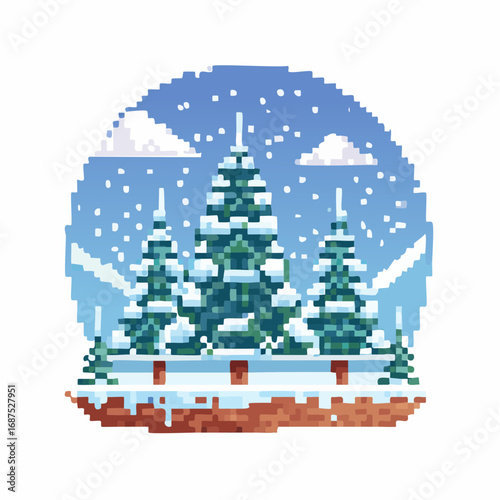 Pixel Art Winter Forest Landscape
