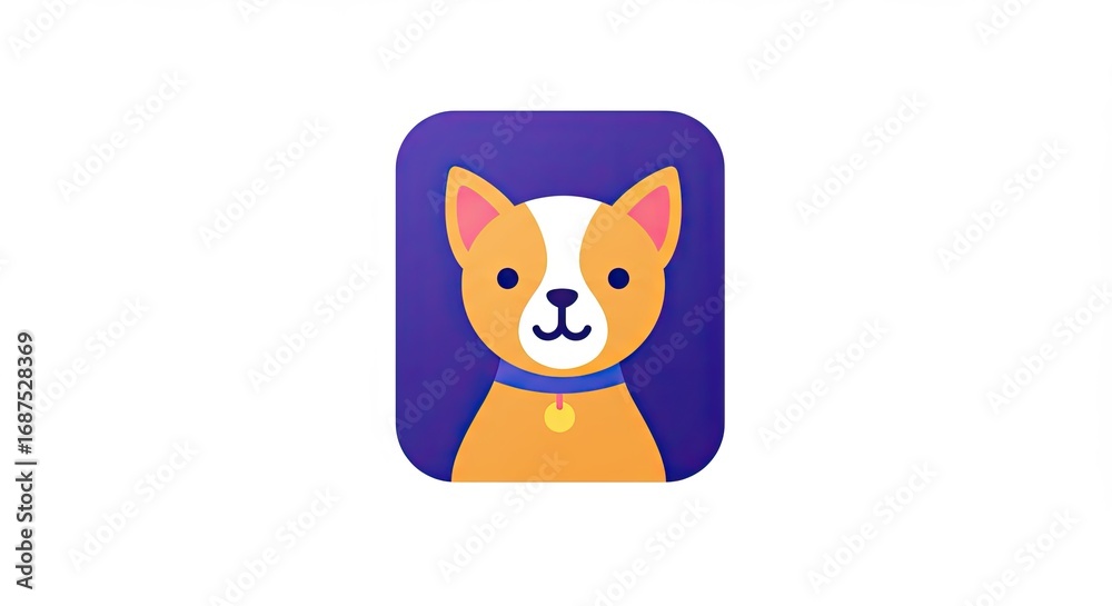 Obraz premium Pet Adoption Care App Icon Playful Cartoonic Style, Bright Cheerful Primary Colors 