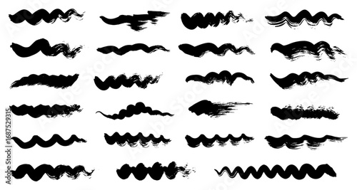 Abstract brush stroke collection: artistic black ink wave designs