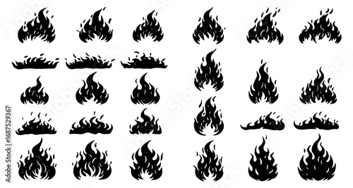 Collection of silhouette flames: diverse fire icons for design projects