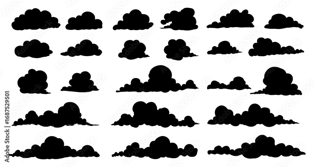 Fototapeta premium Collection of cloud silhouettes on white background for creative design projects