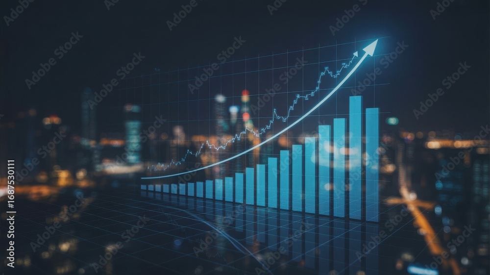 Fototapeta premium Business growth graph with cityscape background