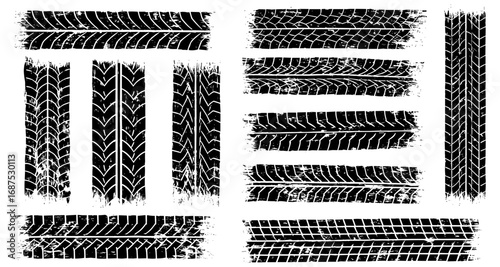 Grunge tire track patterns for off-road and automotive designs