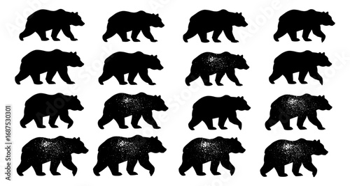 Seamless bear pattern: rustic silhouettes with textured elements