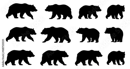 Bear silhouettes collection: wildlife design elements for creative projects