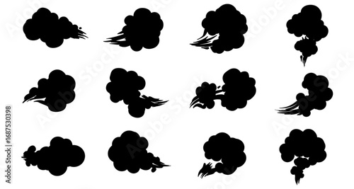 Dynamic set of cartoon smoke clouds for comic and animation effects