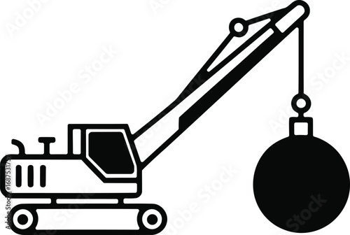 Wrecking Ball Crane Heavy Equipment silhouette icon for the construction industry vector graphic
