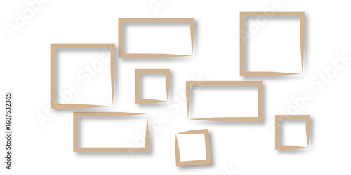 Vector illustration of a wooden frame and icons. Vertical rectangle frame, black exterior frame overlaid with white frame on white background. Vector stock illustration.