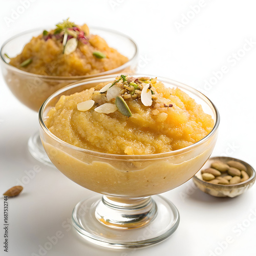 Moong dal halwa, a creamy, rich Indian dessert made from yellow lentils, cooked with ghee and sugar,