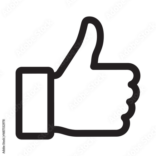 Black outline thumbs up icon with rounded edges on white background like approval