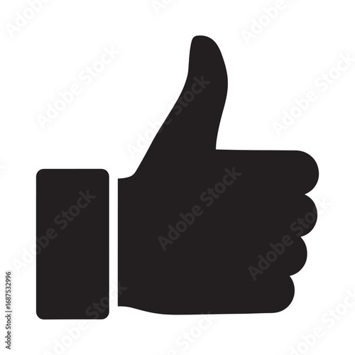 Black thumbs up icon with rounded edges on white background like approval