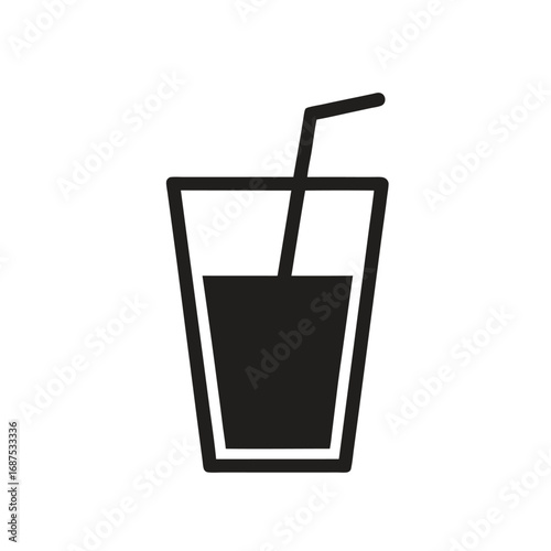 A vector icon of a drink in a glass with a straw, Solid Vector Icon for Cold Drink