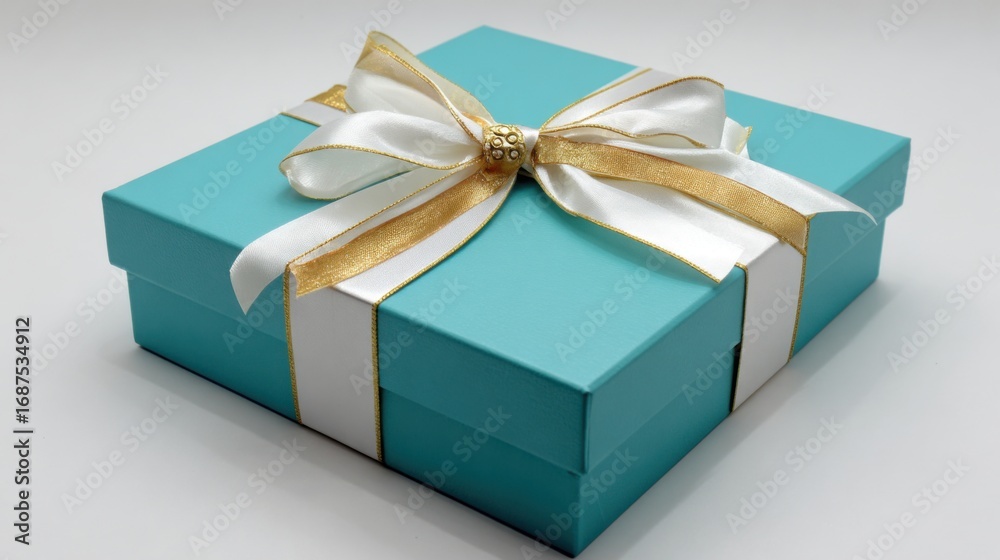 Obraz premium teal gift box gold white ribbon