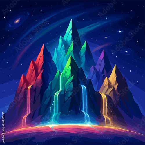 Cosmic Mountain Range A Colorful Landscape of Fantasy and Celestial Beauty