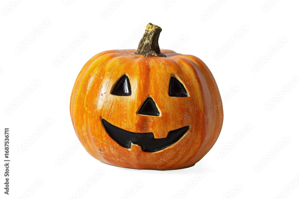 Fototapeta premium A carved halloween pumpkin with evil eyes and face isolated on white. 