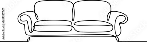Minimalist sofa couch illustration drawn in a single continuous line art style for home decor