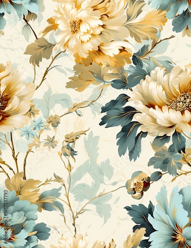 pretty black flowers wallpaper for decoration, beige and aquamarine colors