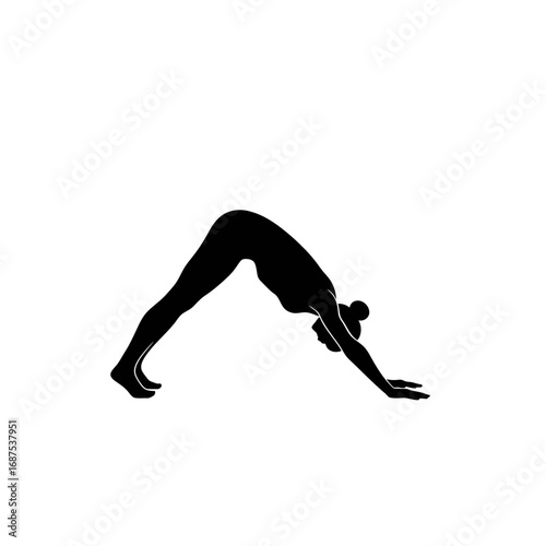 A graceful female figure demonstrates strength and balance through a fundamental yoga posture, embodying wellness and mindful physical activity