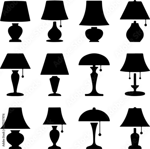 Diverse Collection of Stylish Table Lamp Silhouettes for Interior Design and Home Decor Graphics