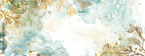 Floral background blue and green watercolor stains