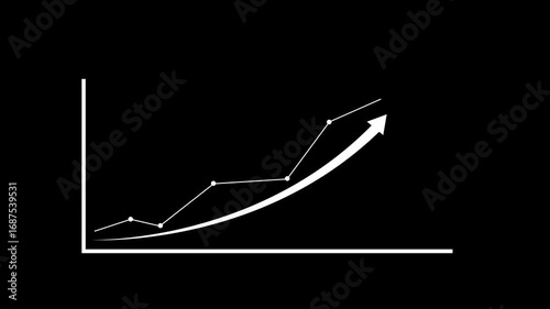 White Line Graph Showing Upward Trend With Arrow On Black Background chart data