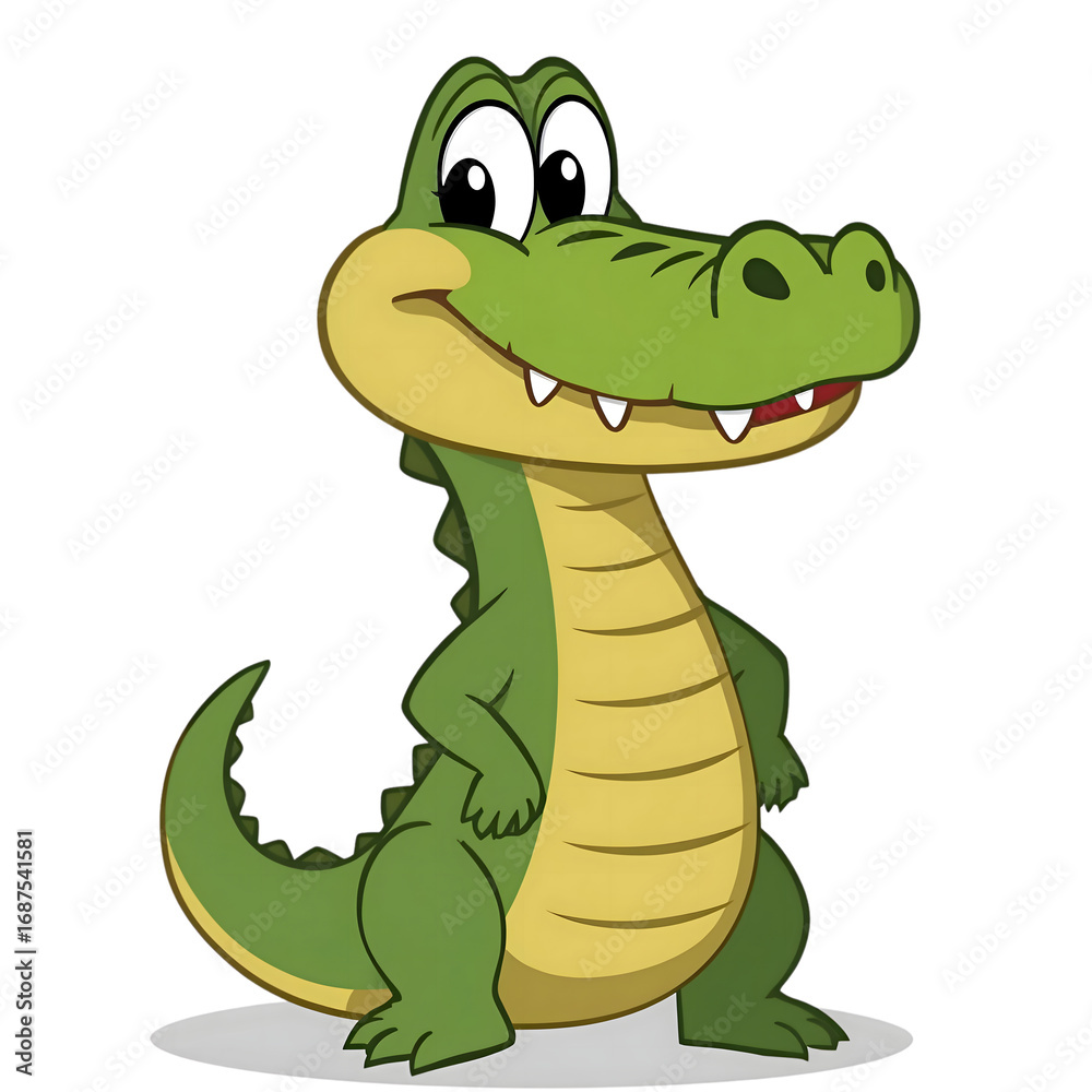 Fototapeta premium Smiling Crocodile Cartoon Illustration Joyful Reptile isolated on transparent background Generative AI.