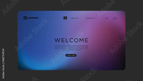 Modern website landing page design welcomes visitors with elegant typography and vibrant gradient background
