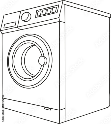Black and white line drawing of a washing machine appliance with a circular door and control panel