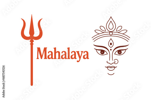 Vector Illustration of Goddess Durga Face with Trident Symbol and Mahalaya Festival Celebration Design isolated on transparent background