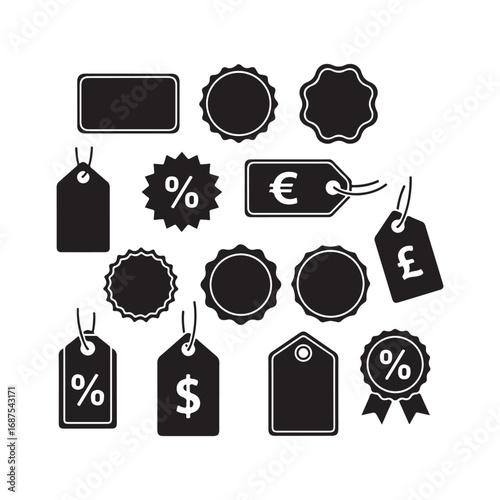 Collection of Black Sale and Price Tags with Symbols