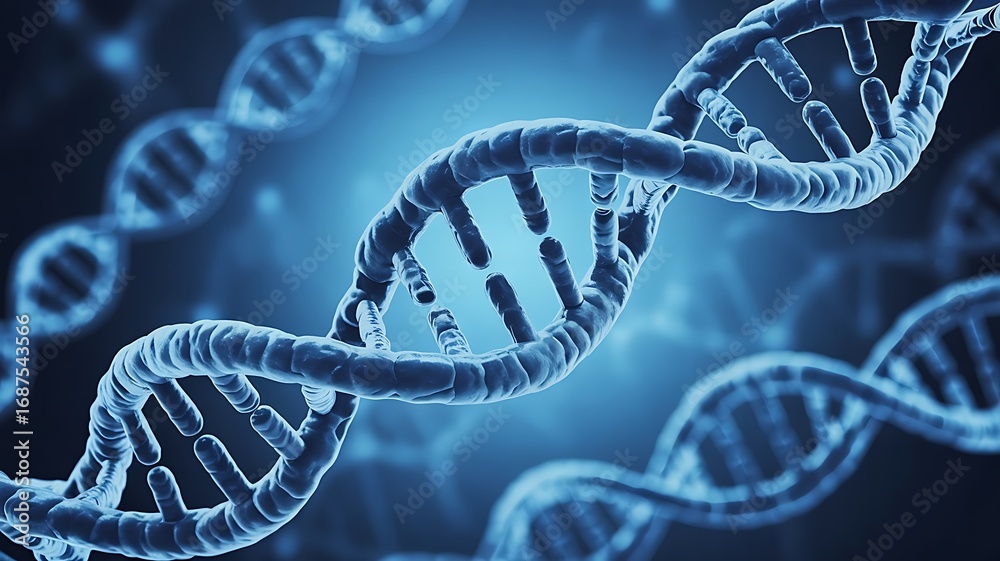 Fototapeta premium A close up shot of a dna double helix strand on a blue gradient background image view