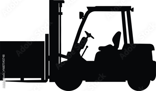 a forklift silhouette lifting cargo box efficiently