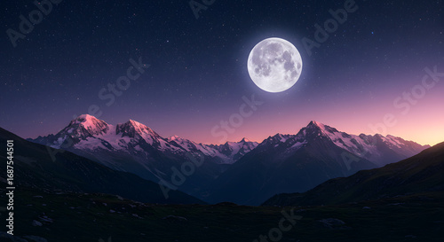 Pixel Art Night Landscape Mountains Full Moon