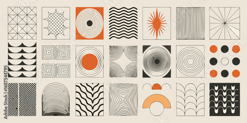 Abstract geometric shapes and patterns collage minimalist design