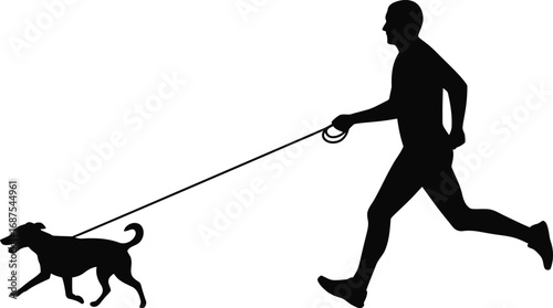 a man jogging with his dog on a leash silhouette