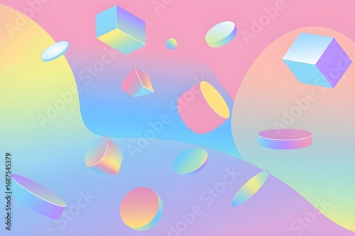 Abstract rainbow gradient shapes floating in space