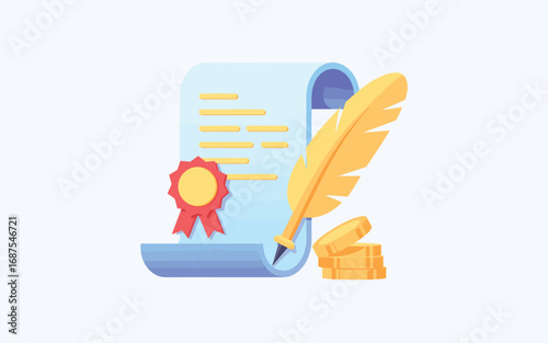 Certificate of achievement with quill pen and graduation cap