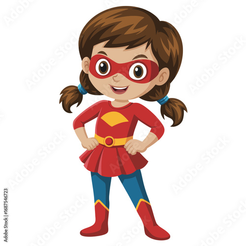 Cute cartoon girl dressed as a superhero ready for action