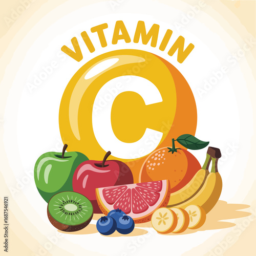 Healthy fruits and vitamin c symbol illustration